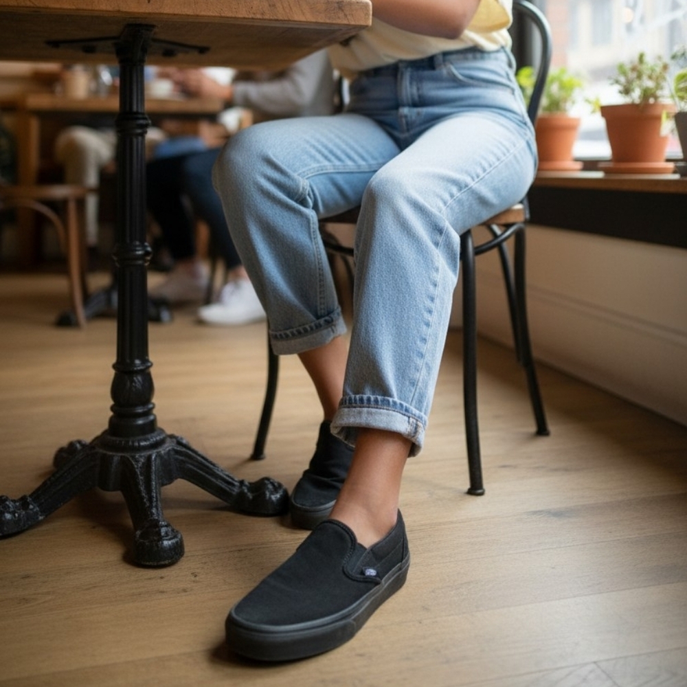 VANS black 9.5 size black slip ons